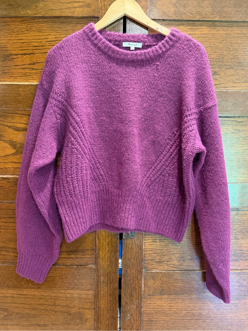 Madewell medium wool blend wedge sweater crop Crewneck knit purple mulled wine